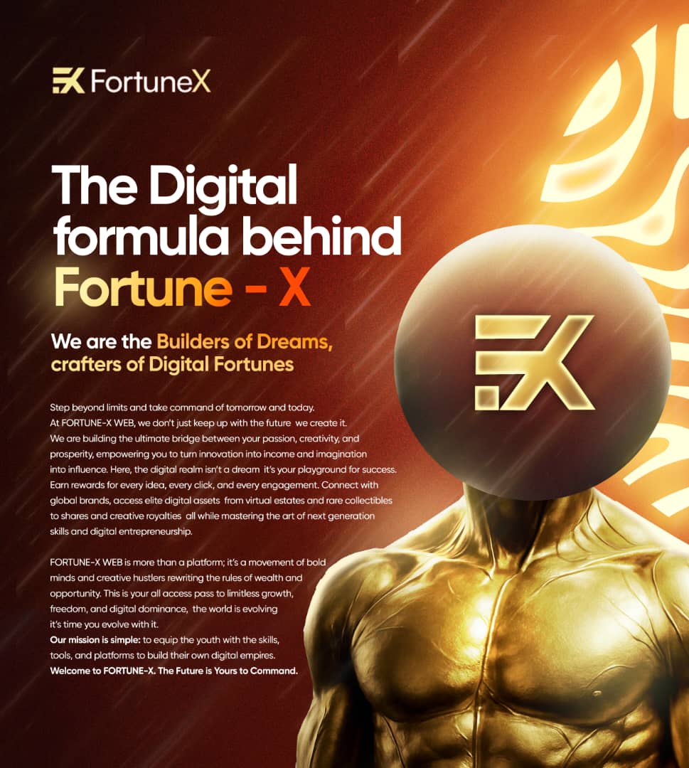 A promotional flag with the FortuneX logo.